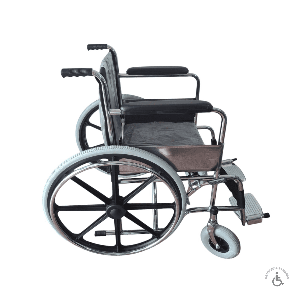 Silla de Ruedas de Acero Cromado con Llantas de PVC y Ruedas Delanteras de 8”